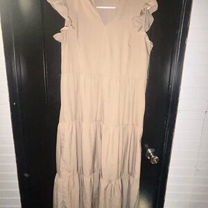 SHEIN Tan Maxi Dress with Ruffle Sleeves